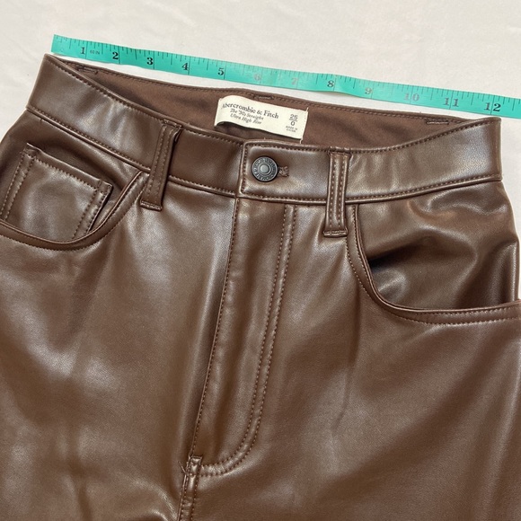 Abercrombie &Fitch The 90s Straight Faux Leather High Rise Pants Rich Br… - Picture 9 of 11